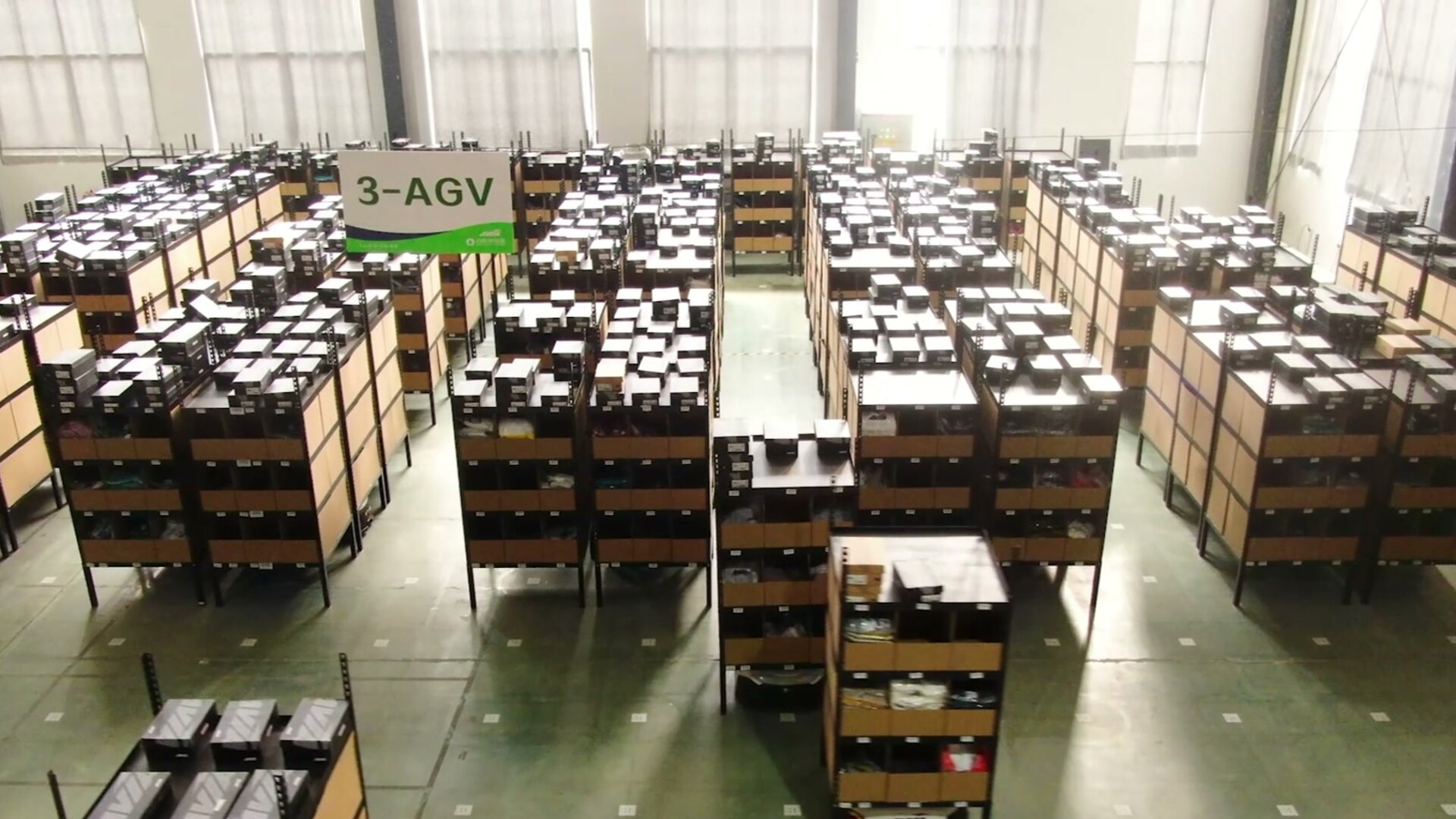Finished-goods warehouse holding ready-stock inventory for immediate dispatch
