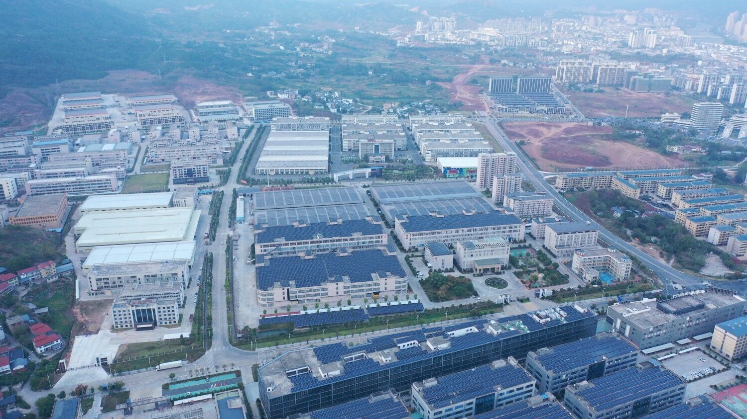 Aerial view of the Jiangxi manufacturing campus at dusk