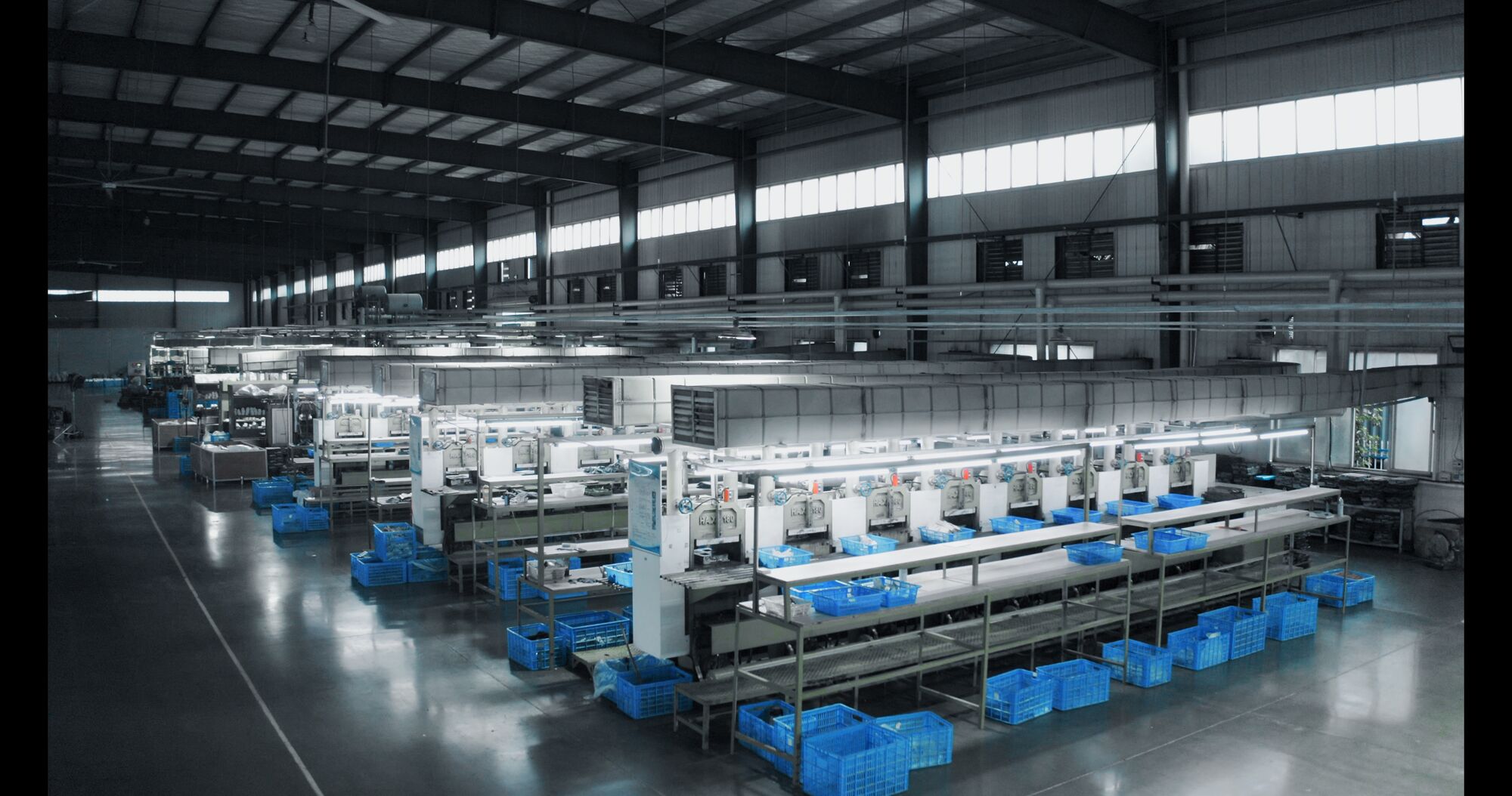 Stitching lines for shoe uppers running inside the manufacturing campus